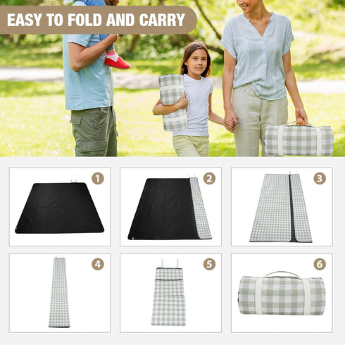 80"x80" 3-Layer Picnic Blankets Outdoor Extra Large - Portable Waterproof Picnic Blanket, Machine Washable Foldable