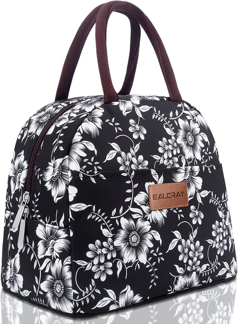 BALORAY Lunch Bag for Women Men, Insulated Lunch Box for Work, Picnic or Travel (White Flower)