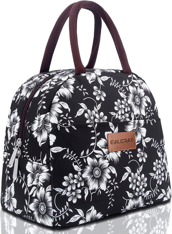 BALORAY Lunch Bag for Women Men, Insulated Lunch Box for Work, Picnic or Travel (White Flower)
