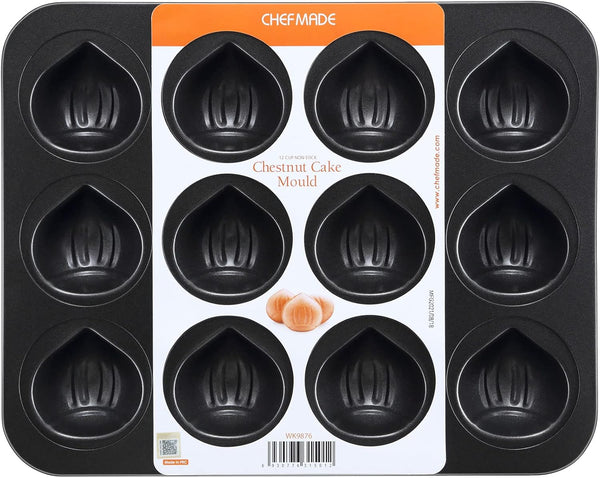 CHEFMADE Nonstick Muffin Cake Pan, 12 Cavity Chestnut-Shaped Bakeware