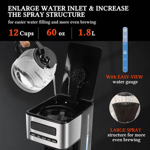 Programmable 12 4 24H Taylor Swoden Coffee Makers Cup, Hot and Iced Coffee Maker, Brew Strength, LED Display, Timer