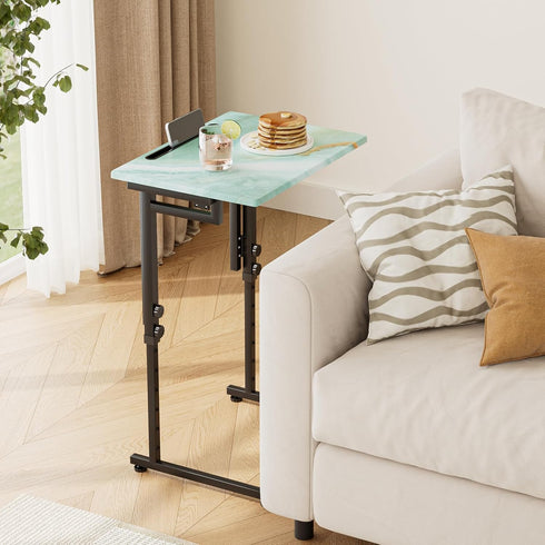 Fleecy day Folding TV Tray Table,Adjustable TV Dinner Table with Sturdy MDF Top,Eating Trays for Living Room with No