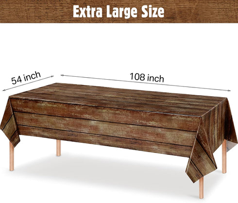 Irenare 3 Pcs Brown Wood Grain Tablecloths, Rustic Plastic Table Covers for Rectangle Table, Vintage Farmhouse