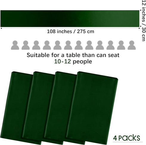 ANECO 4 Pack Forest Green Satin Table Runner 12 x 108 Inch for Wedding Banquet Party Decoration