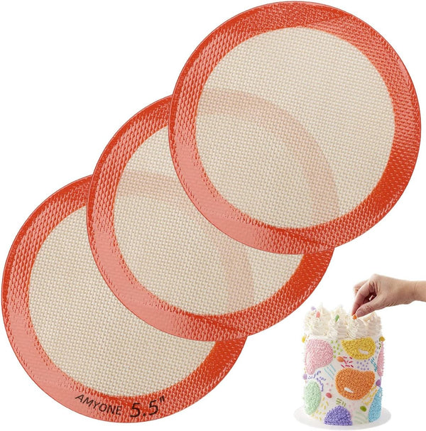 6 Inch Round Baking Mats, Food Grade Silicone for 6 Inch Cake Pan/Tortilla Maker, Non-Stick Reusable (Round 5.5"