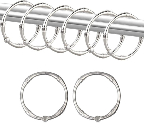 Shower Curtain Hooks, Rustproof Decorative Metal Round Shower Curtain Rings for Bathroom Shower Rod, 12 Pack (Nickel)