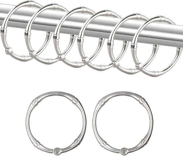 Shower Curtain Hooks, Rustproof Decorative Metal Round Shower Curtain Rings for Bathroom Shower Rod, 12 Pack (Nickel)
