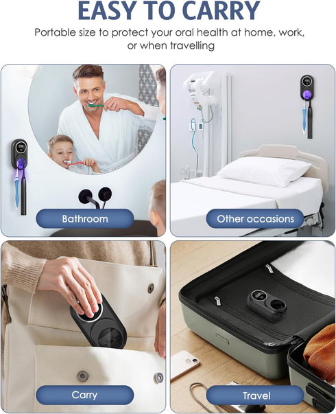 Toothbrush Sanitizer Holder, Upgraded UV Toothbrush Holder with Dual-Mode Clean & Fan Dry, LED Smart Screen