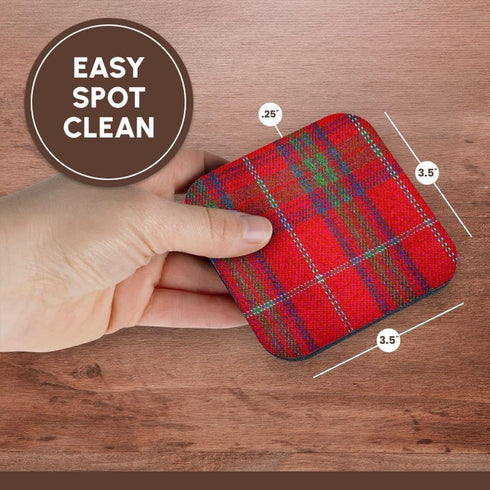 3dRose Traditional Red Tartan Pattern-Scottish Plaid with Green and Blue Checks-Soft Coasters, Set of 8
