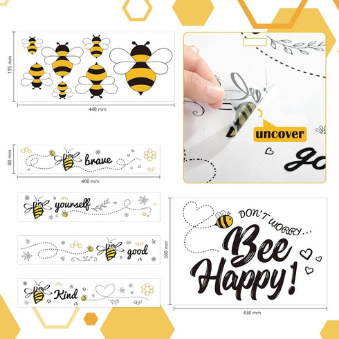 12 Pcs Bee Gnome Wall Decals, Honey Bee Window Decor Clings with Inspirational Quotes for Kitchen Office Decoration
