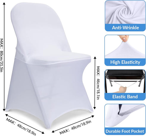 6 PCS White Spandex Folding Chair Covers, Upgraded Universal Fitted Chair Slipcovers Protector for Wedding, Banquet