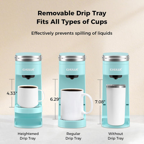 CHULUX Slim Single Serve Coffee Maker, Lightweight K-pod Coffee Machine for Travel & Home, Cyan