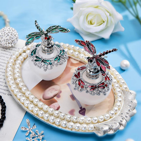 YU FENG 40ml Fancy Empty Crystal Perfume Bottle, Green Dragonfly Stopper, Refillable Glass Container