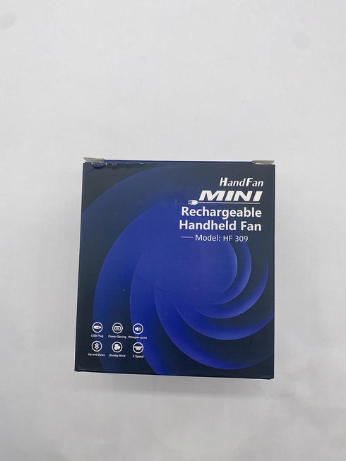 HandFan Mini Personal Fan, Portable Handheld, Battery Operated, 180° Foldable, USB Powered, Black & Blue