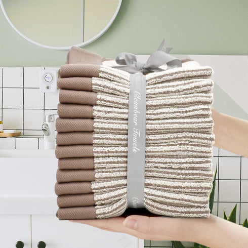 12 Pack, 13.5 13 Inches Cleanbear Wash Cloths Jacquard Weaved Cotton Washcloth for Body and Face, by Soft Face Towels