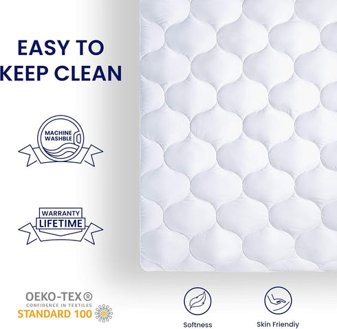 SLEEP ZONE Quilted Fitted Full Size Mattress Pad Cover - Soft Fluffy Pillow Top Bed Topper Deep Pocket 8-21 inch, Full
