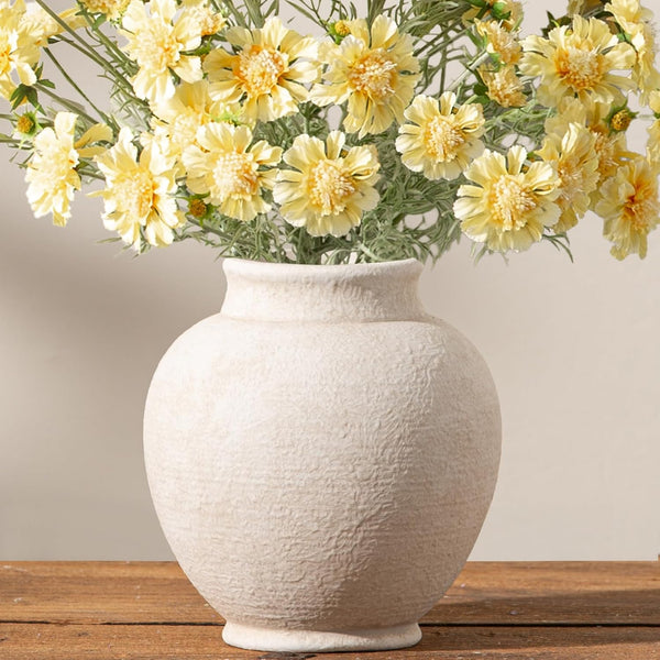 Ceramic Flower Vase, 6.7 Inch White Flower Vase Rustic Farmhouse Decorative Vase