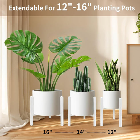12 14 16 inch Plants-1ps IZIDDO Adjustable Plant Stand Indoor, White Metal Planter Stands Outdoor, Mid Century Modern