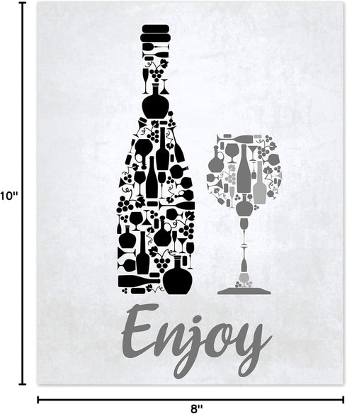 Black Grey White Mosaic Vintage Kitchen Wall Art, Eat Drink Love Wine Coffee Hearts Prints for Rustic Home