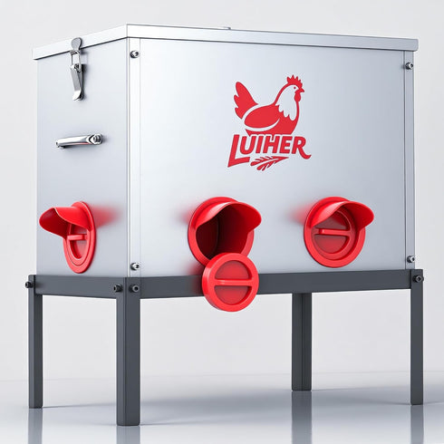 LUIHER Chicken Food Dispenser 40lb 6 Ports Large Capacity Galvanized Metal Poultry Feeder