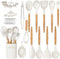 Kitchen Utensils Set, 33 pcs Non-Stick Silicone Cooking Utensils, Heat-Resistant Wooden Gadgets for Cooking, White