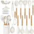 Kitchen Utensils Set, 33 pcs Non-Stick Silicone Cooking Utensils, Heat-Resistant Wooden Gadgets for Cooking, White