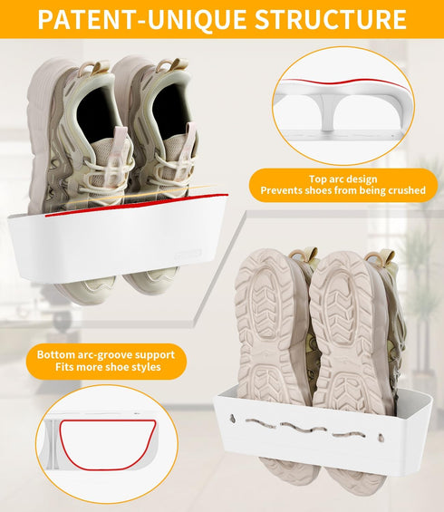 DegMongee 2-Pack Closet Wall Mounted Shoe Rack with Sticky Strips, Space Saving Hanging Shoe Rack, No-Drill Hanging