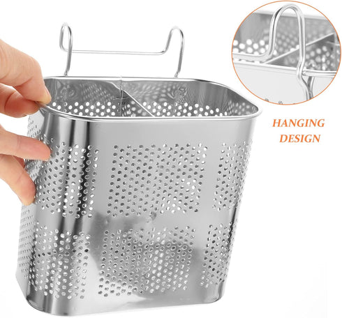 UPKOCH Stainless Steel Utensil Silverware Holder, Organizer Drying Rack Basket with Hooks, Chopstick Holder for