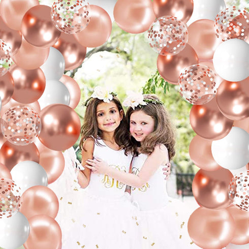 Zesliwy Rose Gold Confetti Balloons, 50 Pack 12 inch White and Rose Gold Latex Balloons for Party Decorations