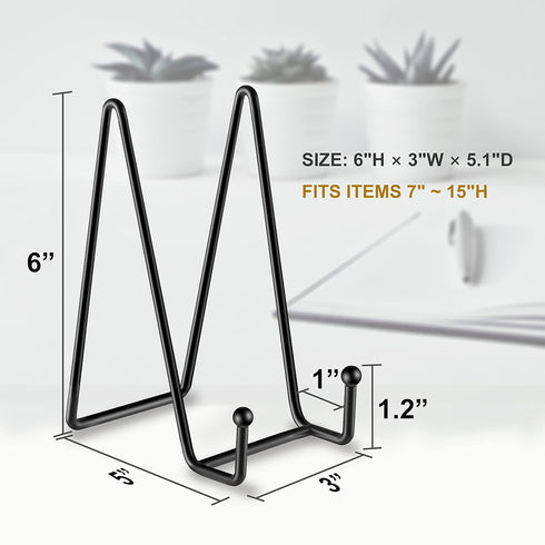 Plate Stands, 3 Pack 6 Inch Plate Holder, Metal Frame Holder Stand for Book Display Stand, Easels for Signs, Cookbook Stand, Picture Stands for Display