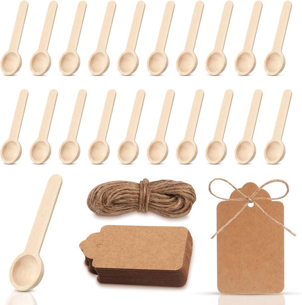 Pretwad 51 Mini Wooden Spoons Sets - Small Wooden Spoons Disposable Small Spoon