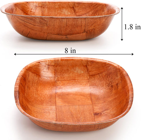 Elsjoy 8 Pack 8 Inch Wooden Woven Salad Bowl, Reusable Square Serving Bowl Woven Wood Mixing Bowl Set, Unbreakable Snack Bowls for Salad, Fruits, Snacks by Elsjoy