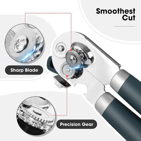 Green Manual Can Opener with Magnet and Sharp Blade, Handheld Openers with Effort-Saving Knob and Multifunctional