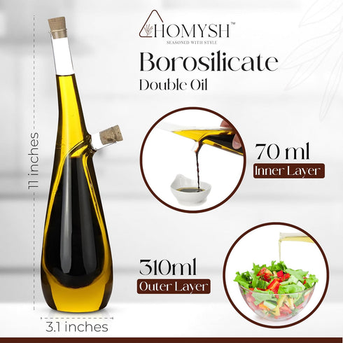 Homysh Set 13 Oz Oil and Vinegar Premium Dispenser, Beautiful and Elegant Olive Oil Dispenser for Your kitchen, Glass