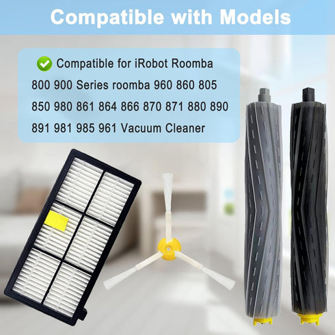 14 Pack Replacement Parts for iRobot Roomba 800 900 Series, 2 Debris Extractors, 6 Filters, 6 Side Brushes & Screws