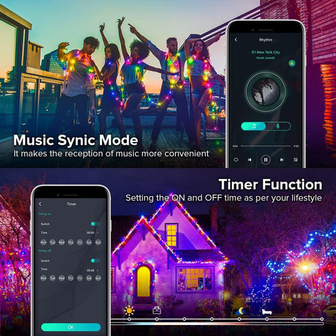2 Pack WS2812B 33FT IP65 Smart Fairy String Lights USB Bluetooth Twinkle with Timer and Remote, Music Sync Funny Modes