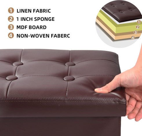 17x13x13inches ALASDO Storage Ottoman Footrest Stool Small Ottoman with Storage Foldable Ottoman Leather Foot Rest