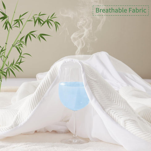 Twin Size Waterproof Mattress Protector, 40% Rayon Bamboo Cooling Mattress Pad Cover, Breathable Fitted