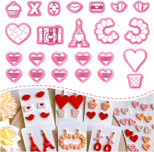 Keoker 24 Shapes Polymer Clay Cutters for Valentines Day, Earring Making, Conversation Heart Clay Cutters