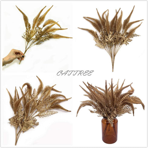CATTREE 2 Pack Artificial Plants for Christmas, Gold Faux Shrubs, Plastic Grass Simulation for Home & Garden Decoration