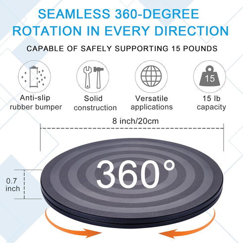 8 Inch 2Pcs, (360 Lazy Susan Turntable Organizer Eichzer Premium Heavy Duty Rotating Swivel Stand with Steel Ball