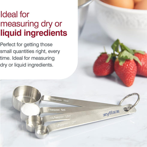 Zyliss Premium Stainless Steel Measuring Spoon Set - 4 Piece Dry Ingredient Nesting Measuring Spoons for Kitchen