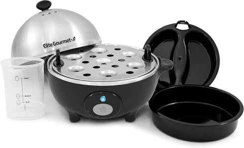 Elite Gourmet EGC-508 Rapid Egg Cooker - 7 Easy-To-Peel Hard, Medium, Soft Boiled Eggs, Poacher, Omelet Maker, Auto
