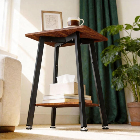 King Oasis 2-Tier Small Side Table for Living Room, End Table with Storage Shelf, Wood & Metal Bedside Table Nightstand