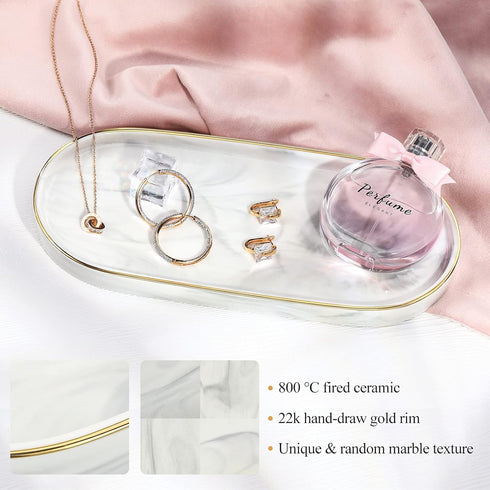 Luxspire Marble Ceramic Bathroom Vanity Tray, Decorative Countertop Organizer for Soap, Candles, and Jewelry