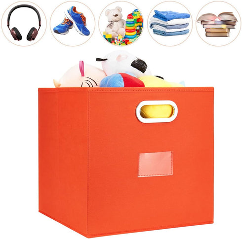 Robuy Set of 4 Foldable Cube Storage Bins, Fabric Storage Boxes with Dual Metal Handles for Organizing Clothes, Toys,