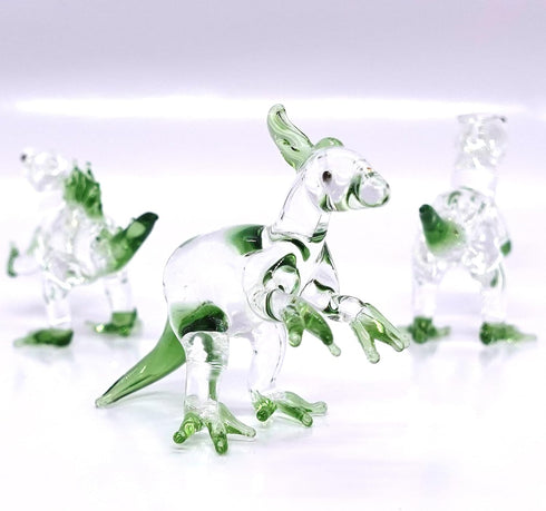 Set of 3 Dinosaurs Miniature Figurines, Hand Blown Color Glass Art Animals Collectible Gift Home Decor