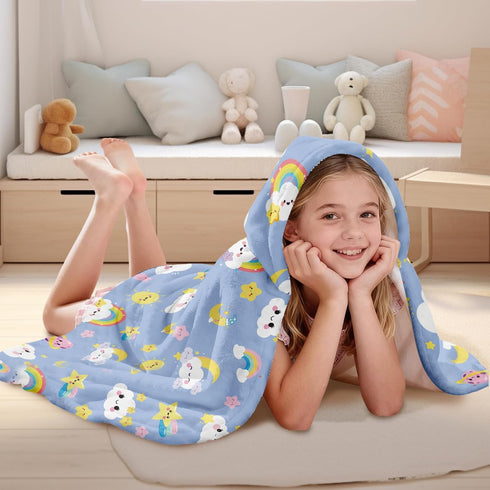 JOPJOLIW 30" 50", Cozy Clouds Hooded Beach Towel for Kids, Blue Sky Hooded Towels for Toddlers X Moon Clouds Stars Warm