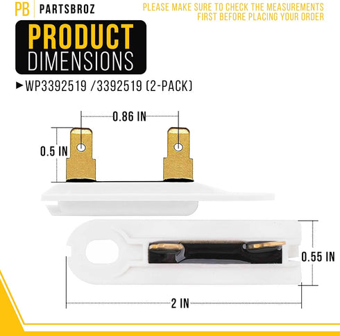 PartsBroz WP3392519 Dryer Thermal Fuse G4AP0500, 2-Pack for Whirlpool, Kenmore, KitchenAid
