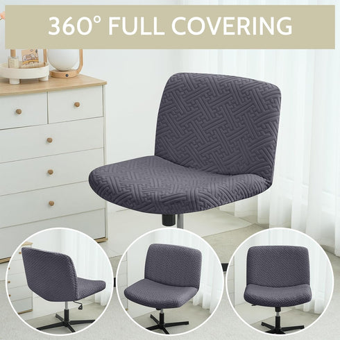 Armless Chair(1PC,Dark Criss Cross Chair Cover Water Resistant Jacquard Vanity Chair Cover Elastic Mid Back Wide Seat